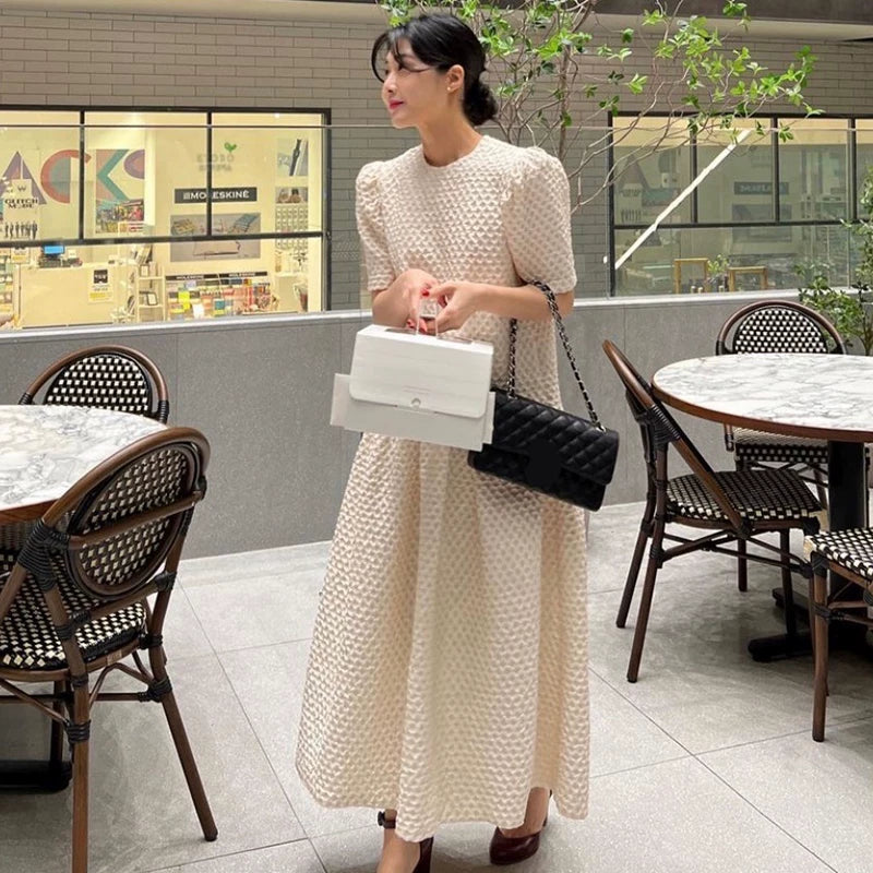 パフスリーブ ジャガード ロングワンピース