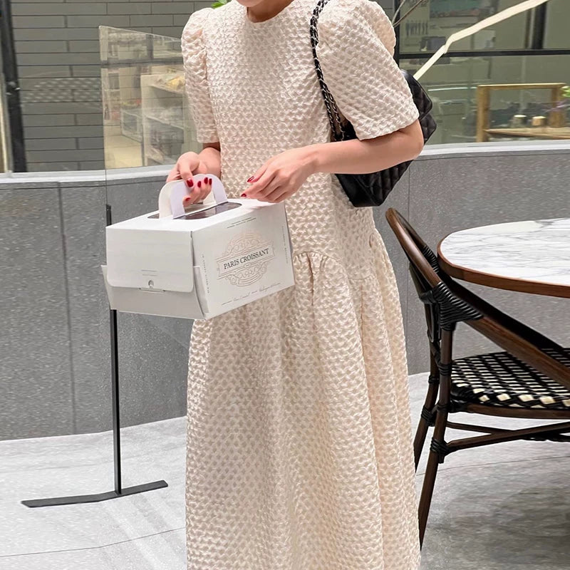 パフスリーブ ジャガード ロングワンピース